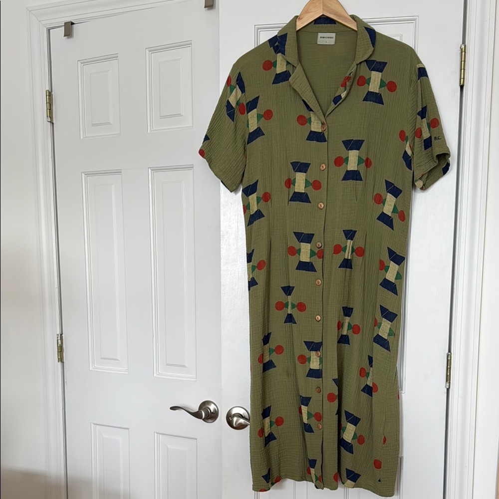 Bobo Choses Green Midi Sundress with Notched Collar